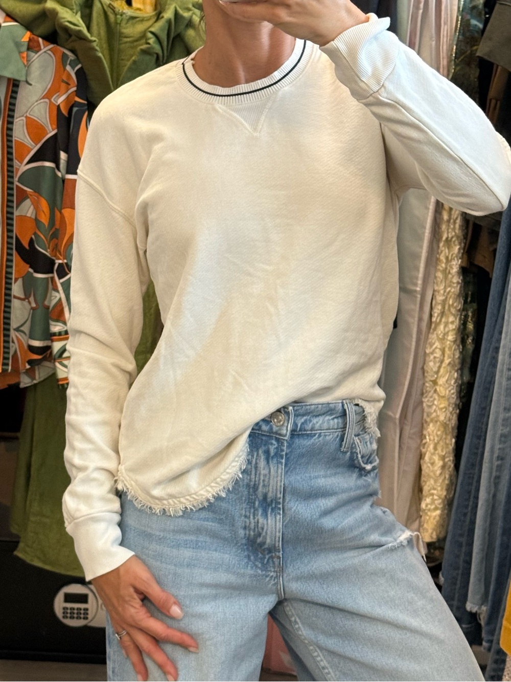 Splendid White Sweater with Black Stripe Detail